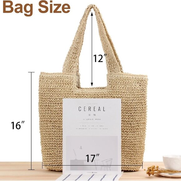 Women Beach Bag Boho Straw Tote Large Leak-Proof Lining Travel Purse - Picture 4 of 7